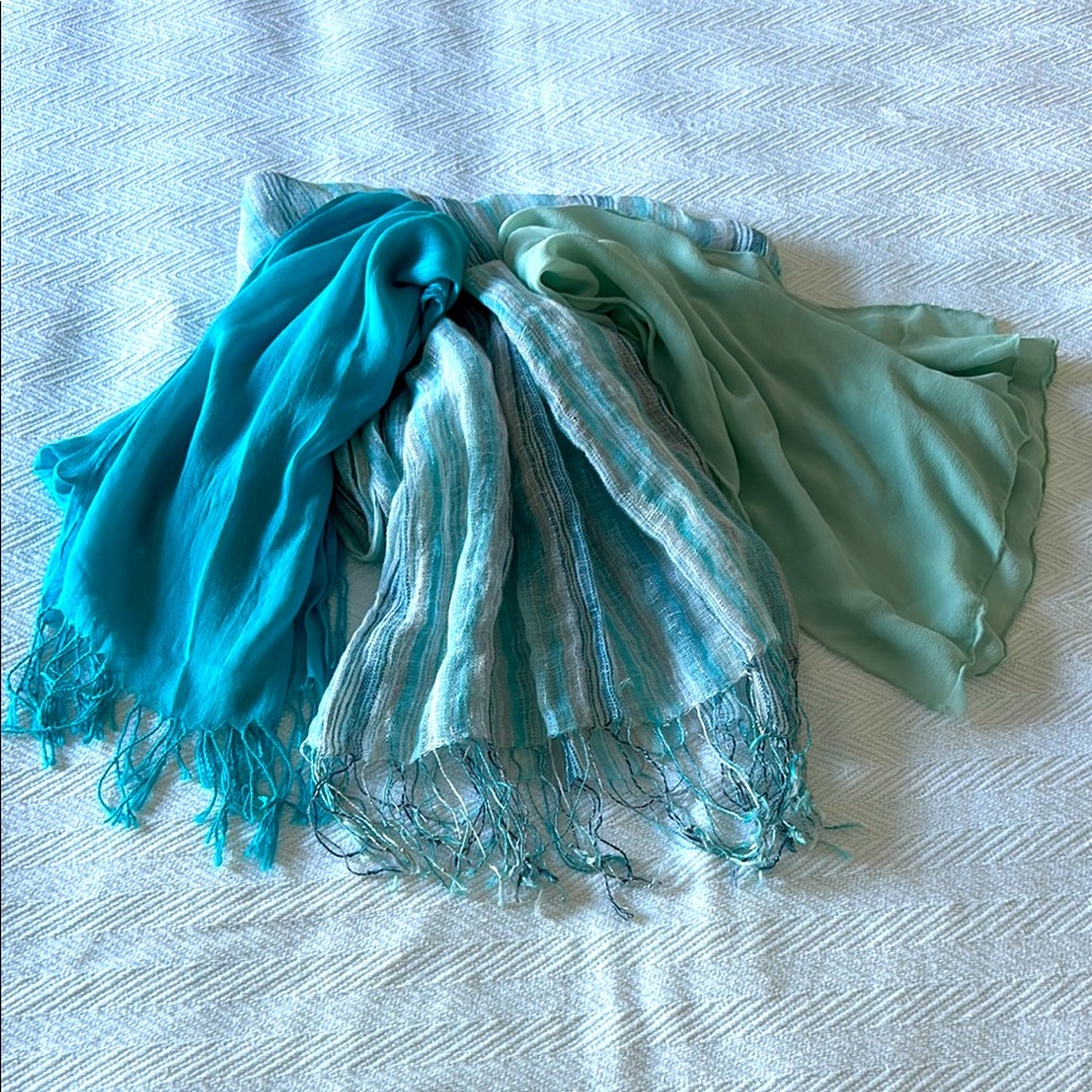 Teal Mint Blue Scarves. 3 for 1.